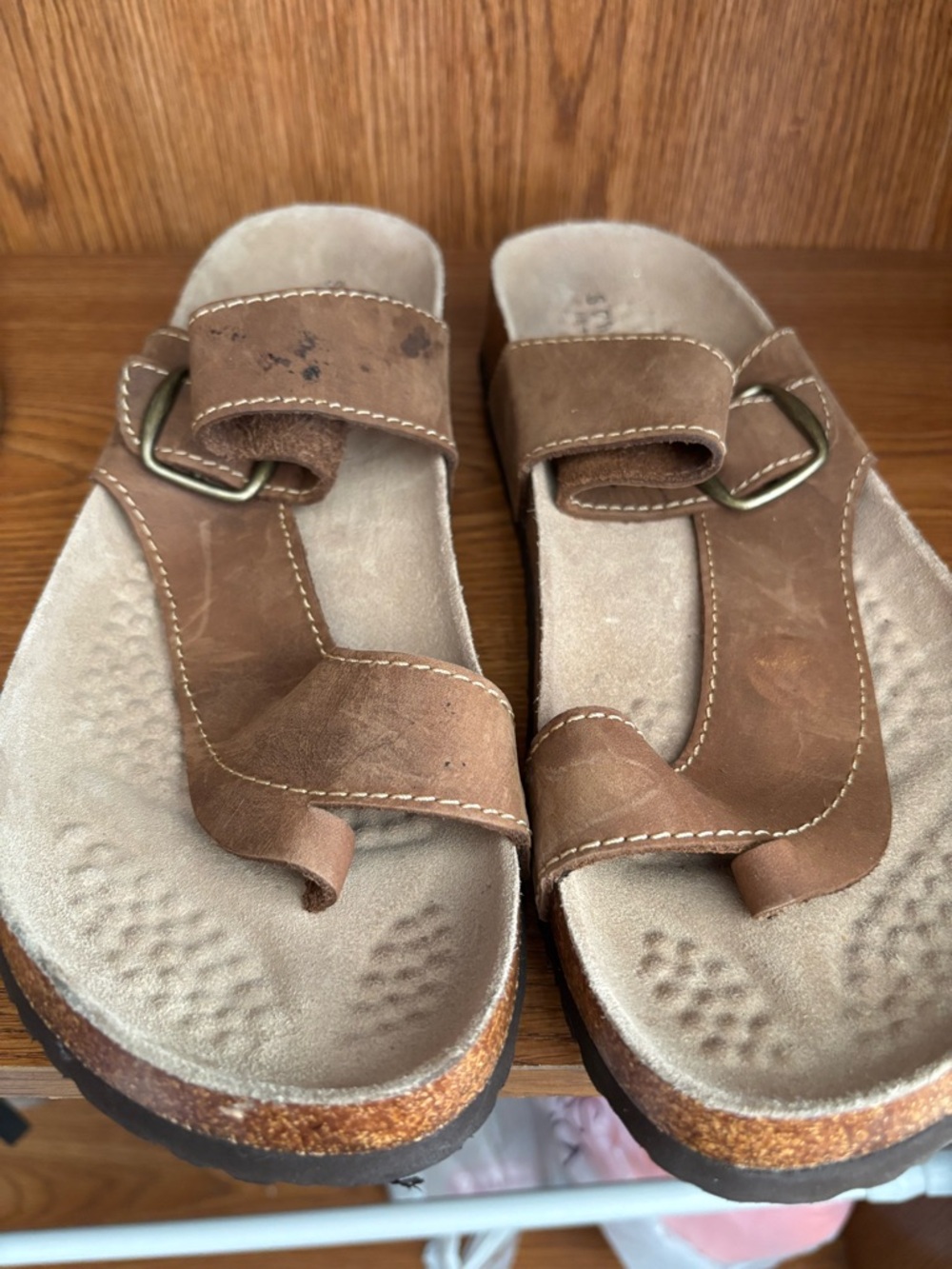 Sonoma Brown Leather Slide Sandals with Buckle